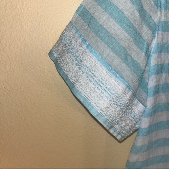 Sail To Sable Shift Tunic Dress Light Blue White Stripe Cotton Classic Lace L - Picture 7 of 12